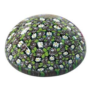Murano Italy Millefiori Flower Canes Large 4" Glass Paperweight Floral Design VT